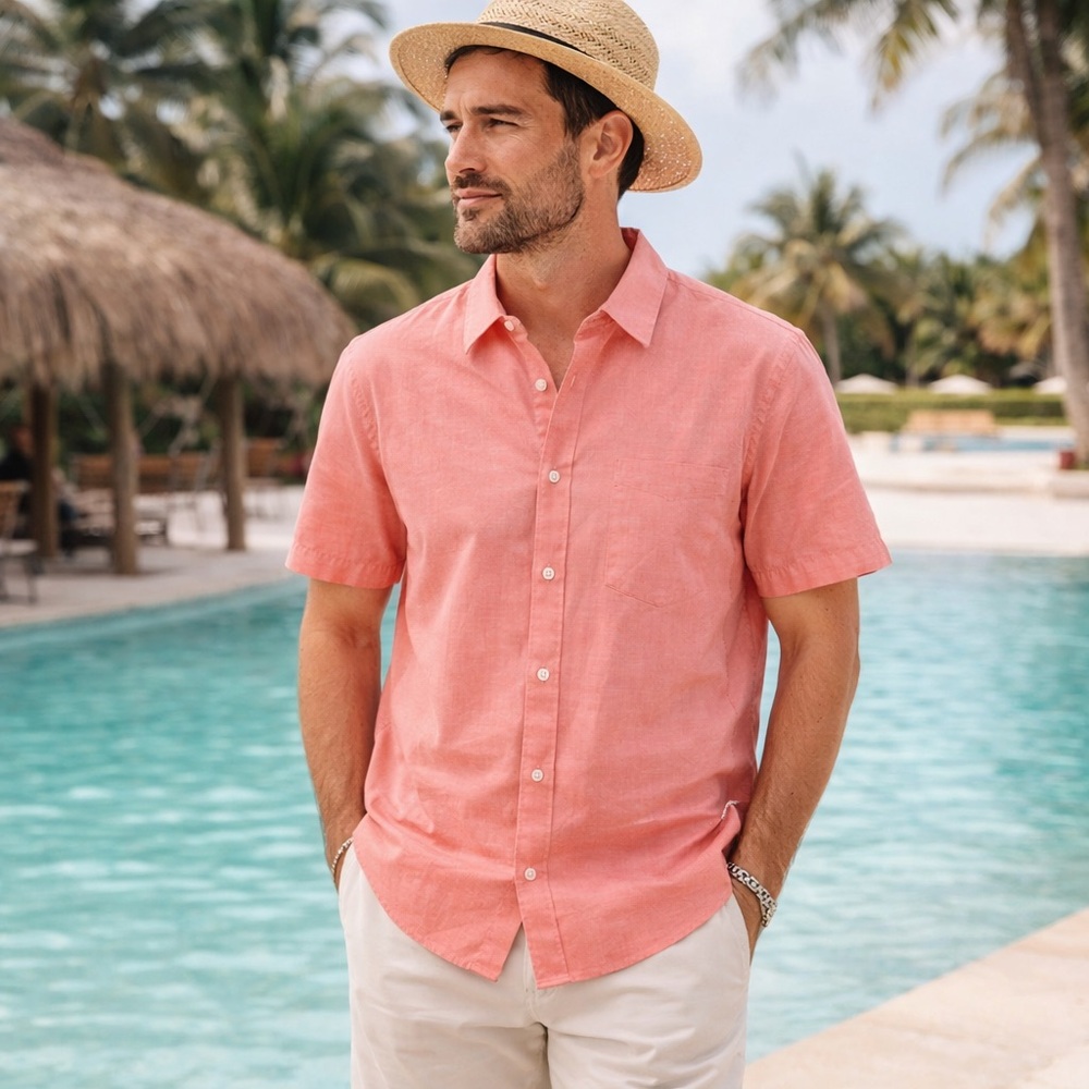Bonobos Slim Fit Stretch‎ Button Down Shirt coral cotton Preppy Beach  XL